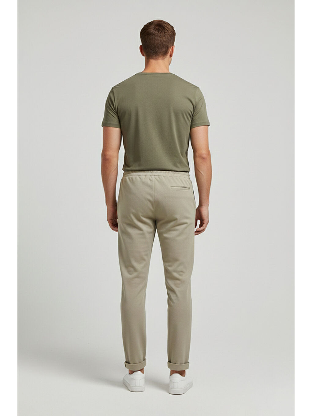 Bej Beli Bağlamalı Duble Paça Pantolon-1