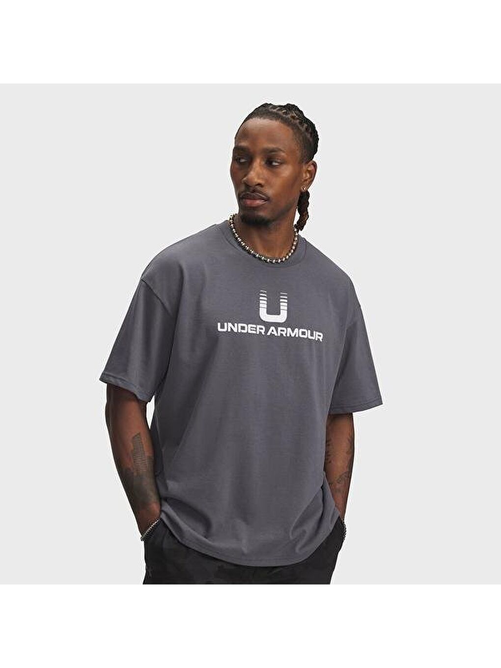 Heavyweight U Logo Erkek Gri Bisiklet Yaka Tişört