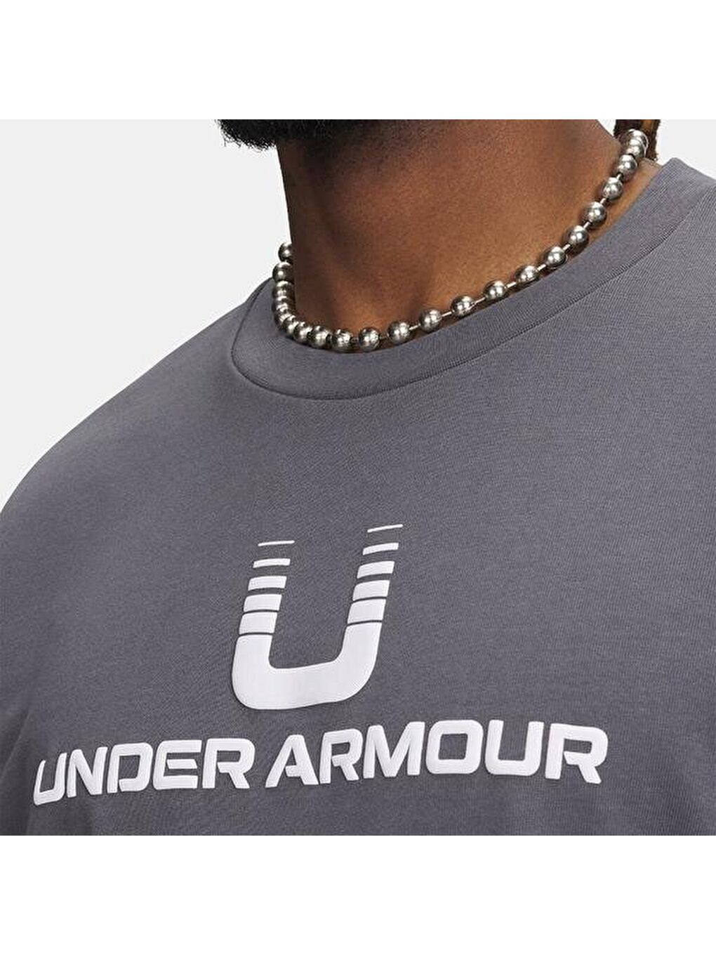 Heavyweight U Logo Erkek Gri Bisiklet Yaka Tişört-1