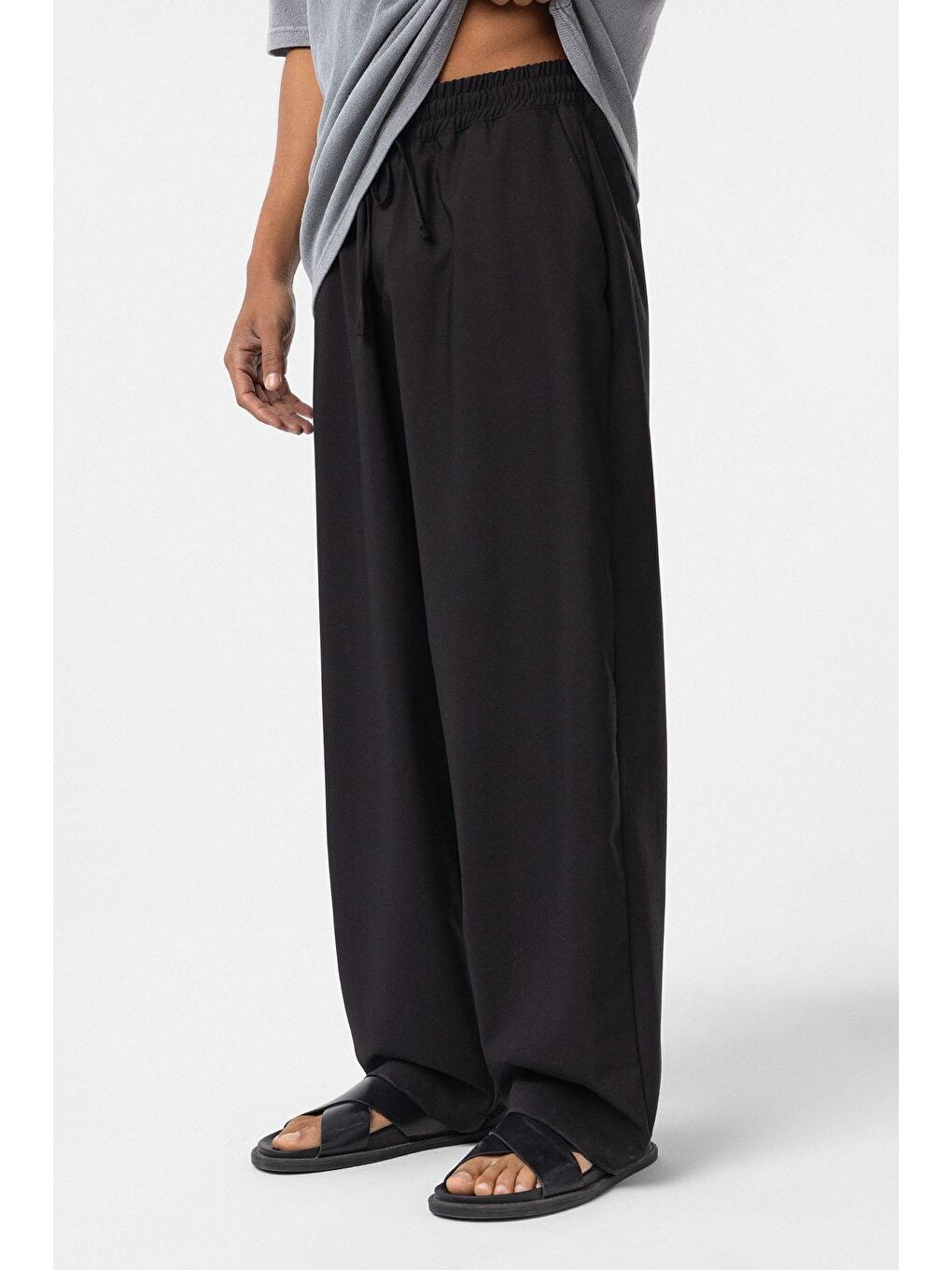 Bel Lastikli Baggy Erkek Pantolon Siyah-3