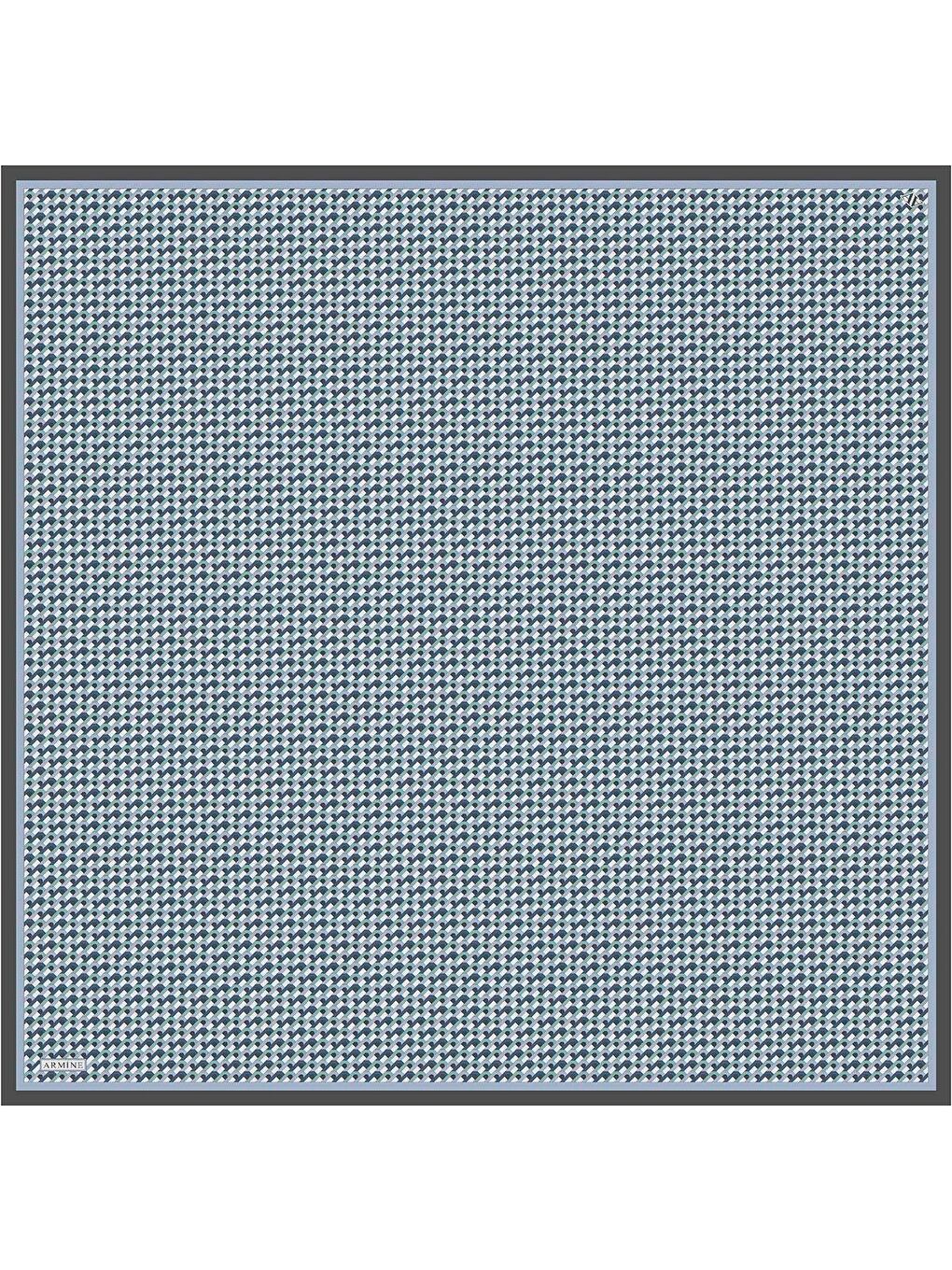 Mavi Geometrik Desenli Saf İpek Twill Eşarp 9417D 84-3