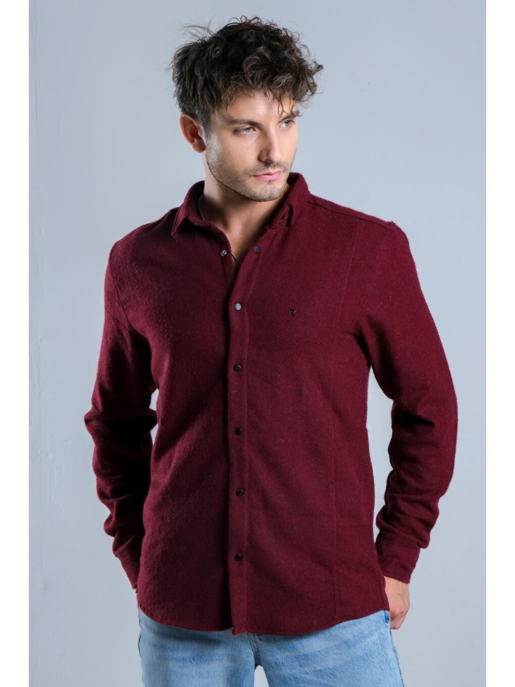 Bordo Kışlık Kaşe Gömlek MAR 4157-4