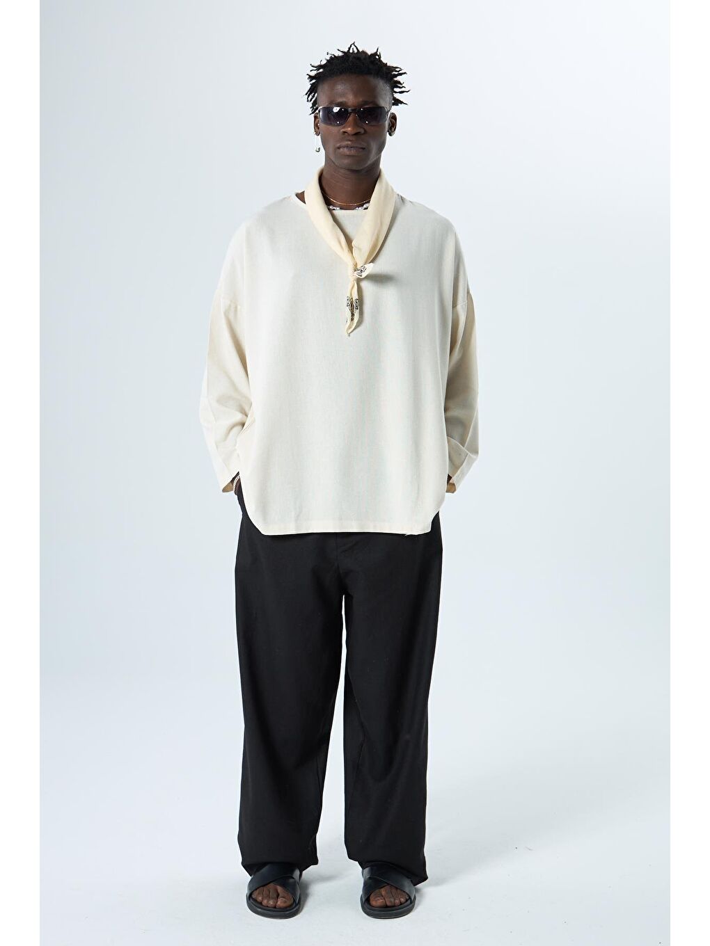 %100 Keten Baggy Pantolon Siyah