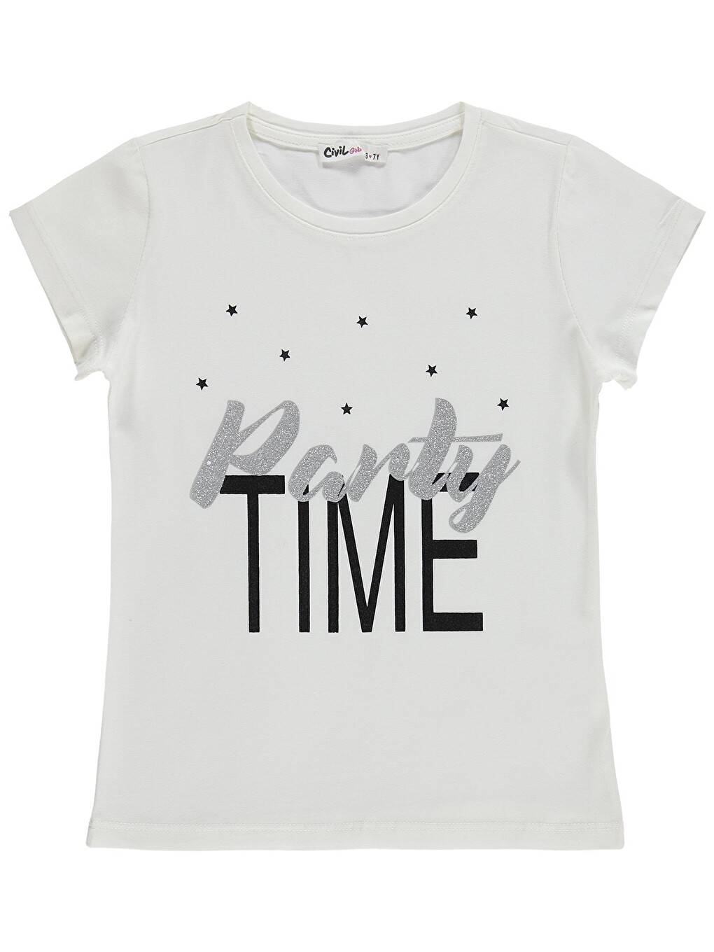 Girls Party Time Baskılı 6-9 Yaş Tişört - Kırık Beyaz