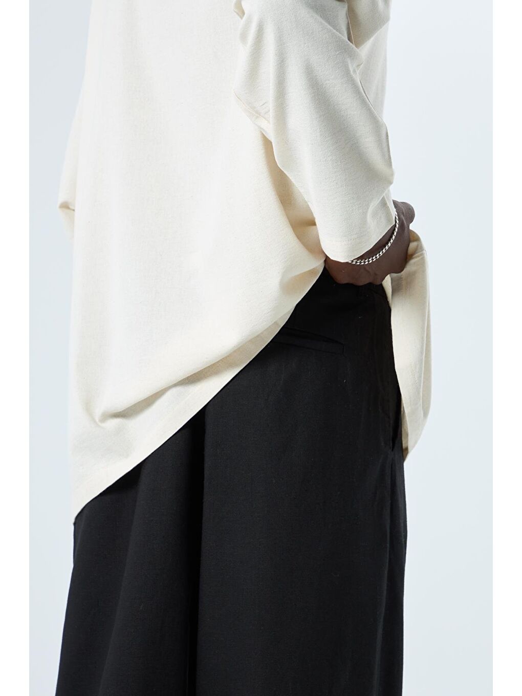 %100 Keten Baggy Pantolon Siyah-3