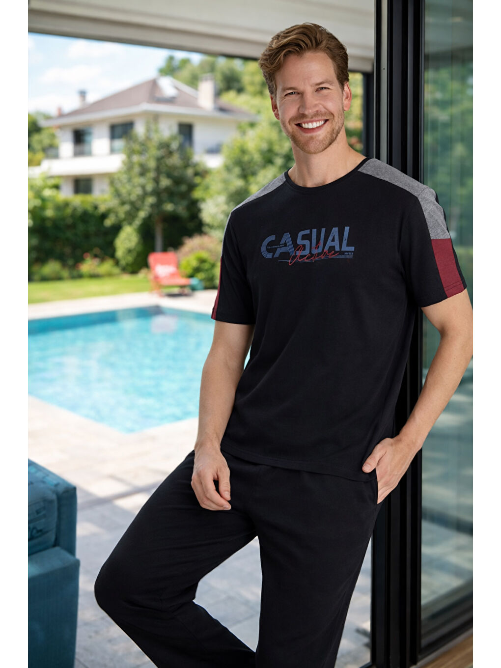 Siyah Kısa Kollu Penye Pijama Takımı