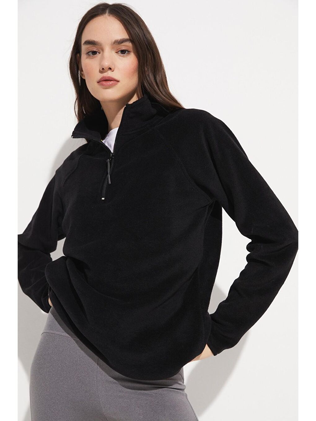 Joystar Siyah Yarım Fermuarlı Polar Sweatshirt - 2