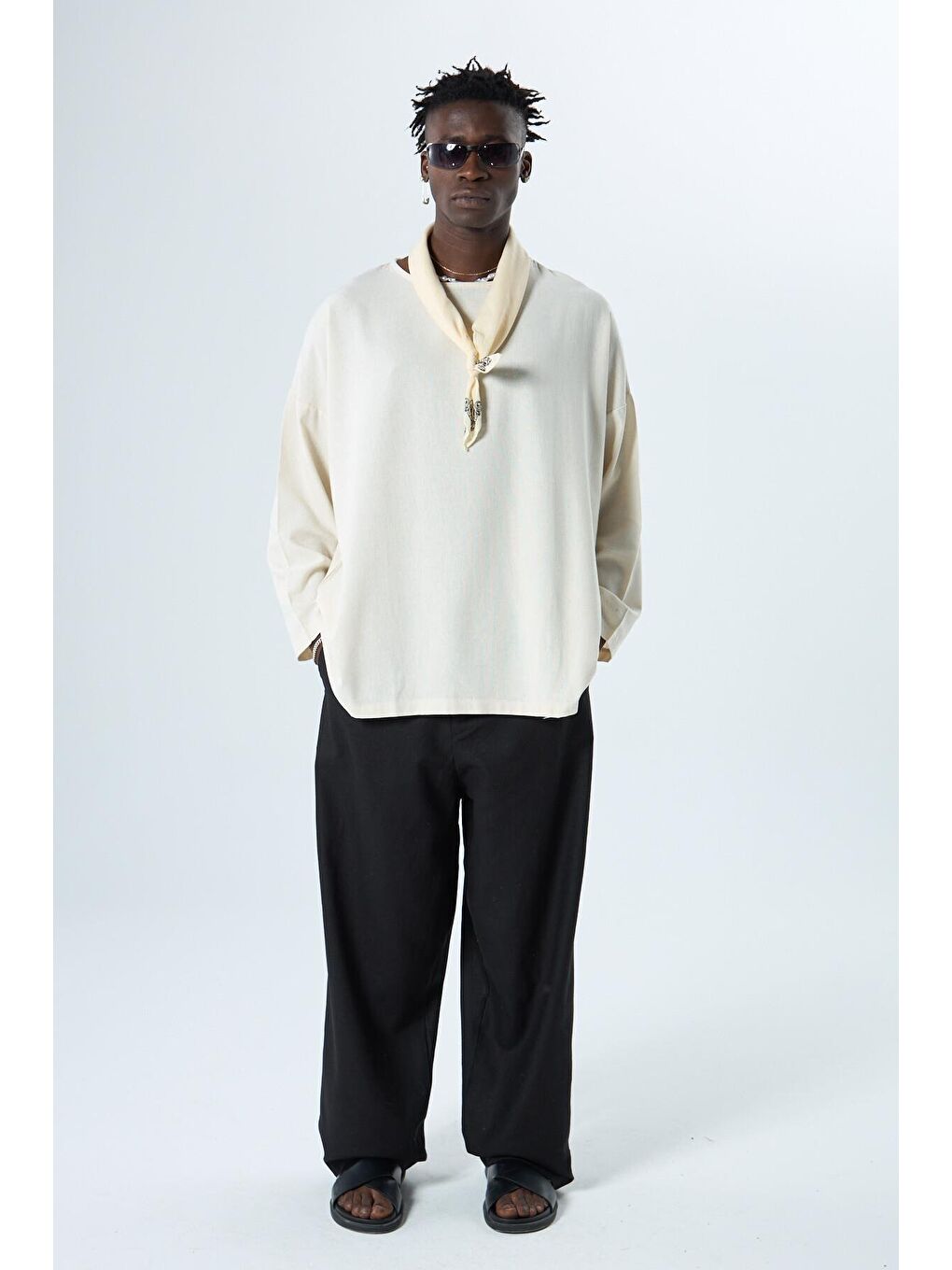 %100 Keten Baggy Pantolon Siyah-11