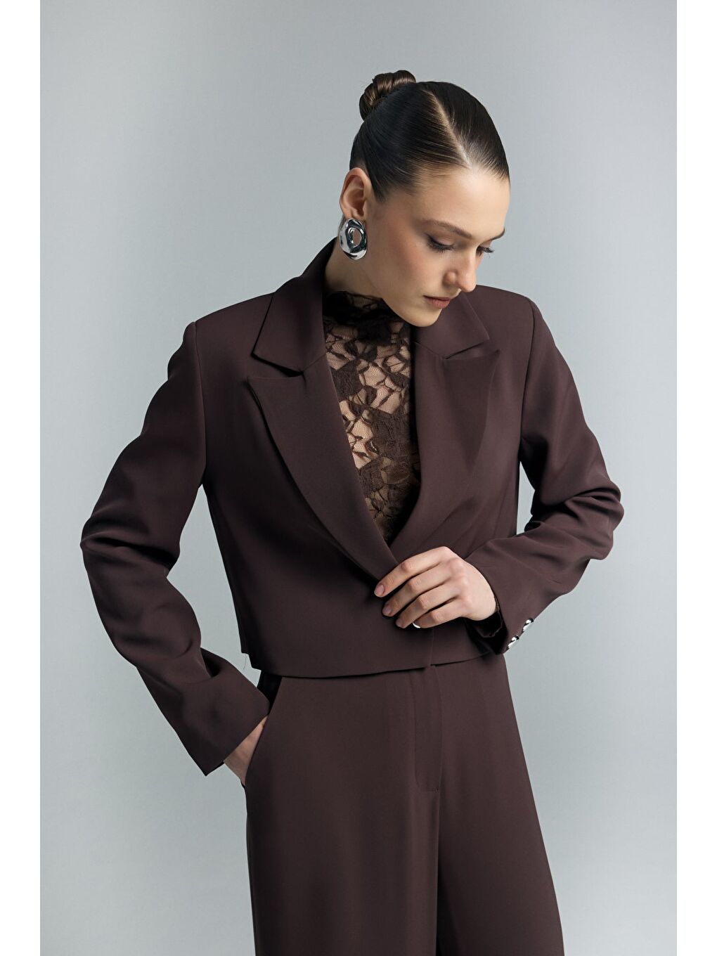 Kahverengi Mari Kısa Ceket - Kahve-4