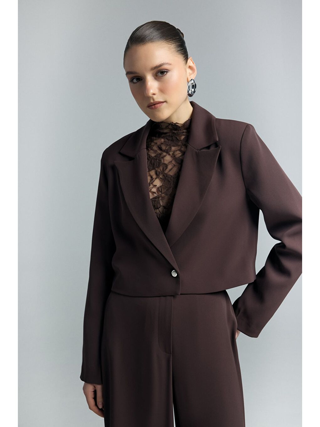 Kahverengi Mari Kısa Ceket - Kahve-5