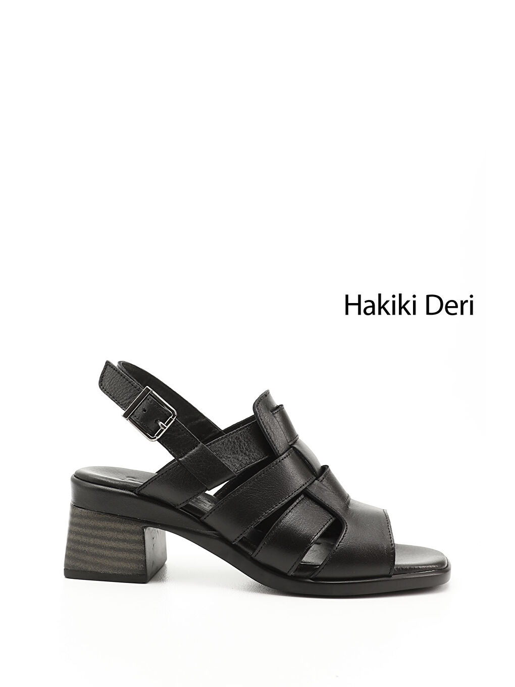 Mor Kadın ZÜMRÜT-SİYAH Örgü Bantlı Kalın Topuklu Hakiki Deri Sandalet