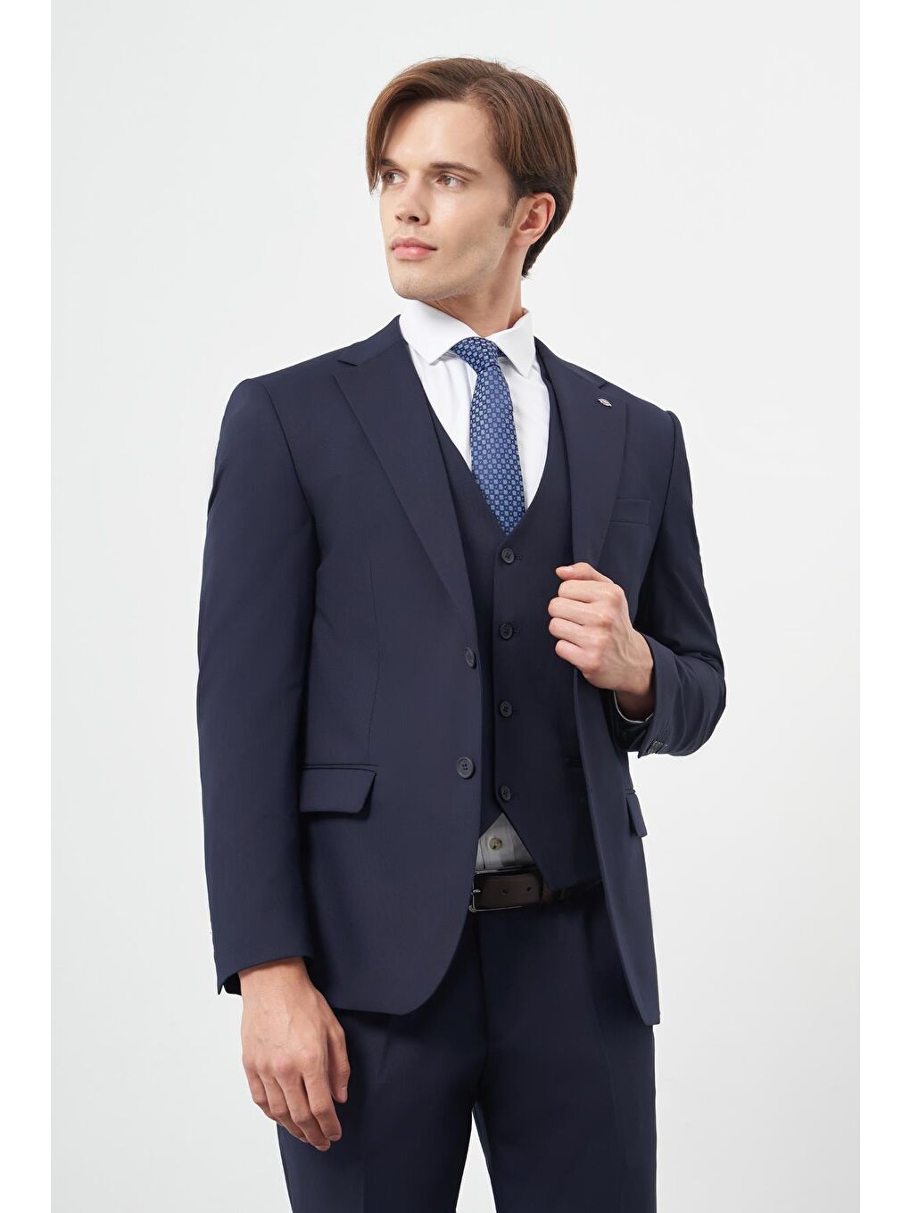 Lacivert Yelekli 6 Drop Dar Kesim Basic Takım Elbise 1001245386-2