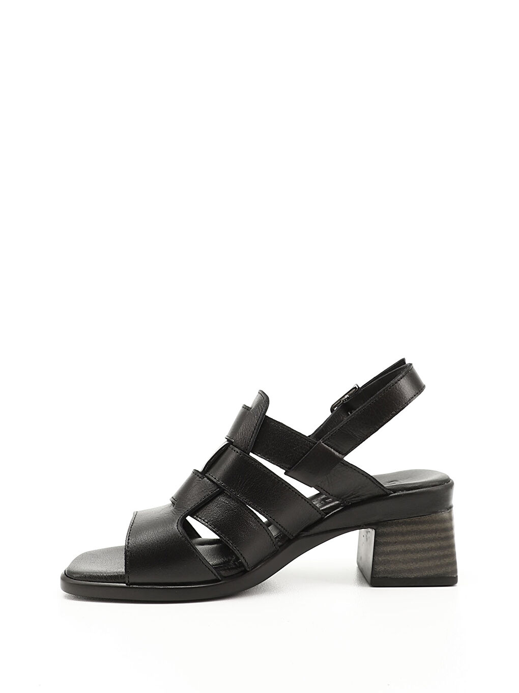 Mor Kadın ZÜMRÜT-SİYAH Örgü Bantlı Kalın Topuklu Hakiki Deri Sandalet-2