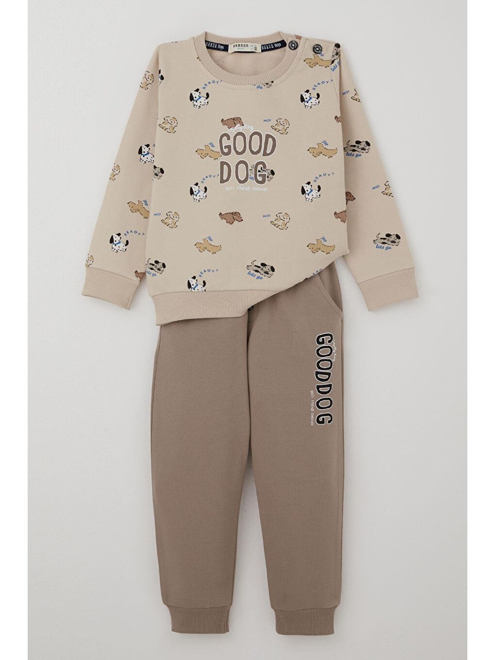 Erkek Bebek Eşofman Takımı Sevimli Köpekçikler Desenli Bej (9 Ay-3 Yaş)-4