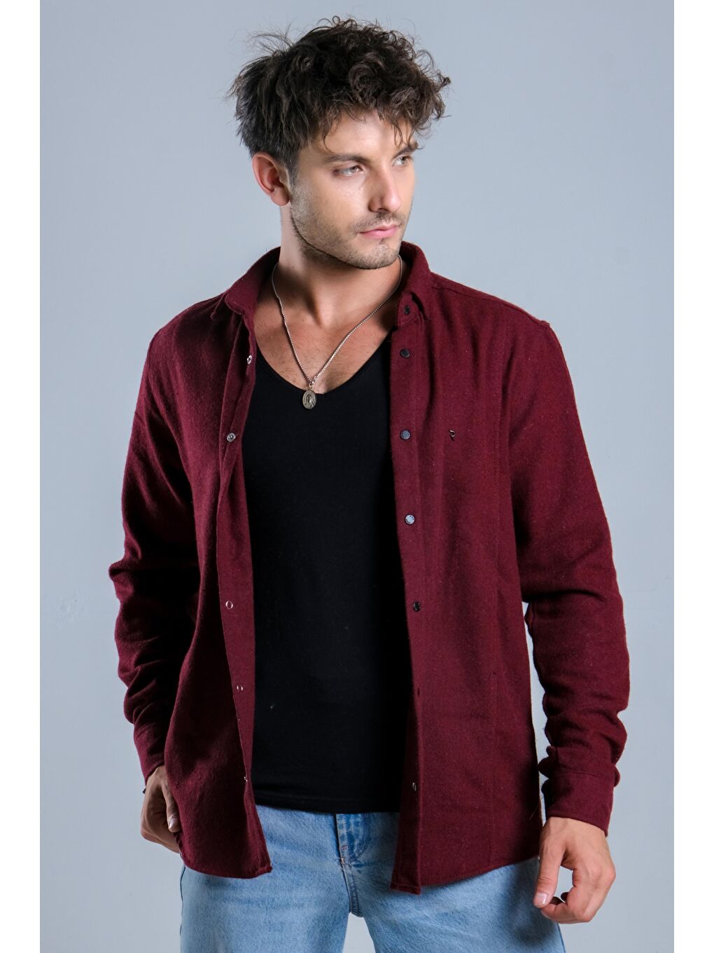 Bordo Kışlık Kaşe Gömlek MAR 4157-6