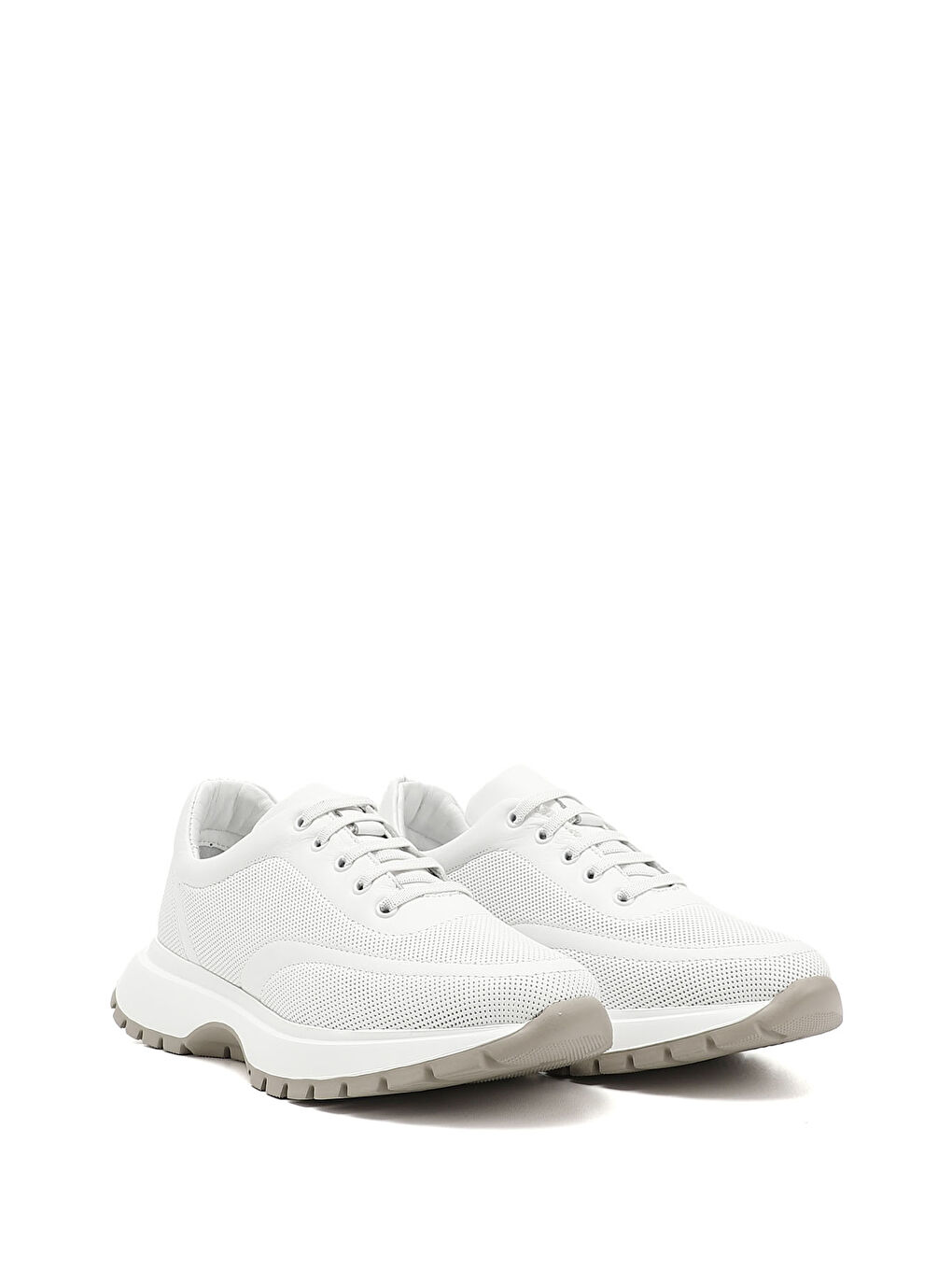 Beyaz Kadın BEYAZ-AÇIK GRİ Lastik Bağcıklı Hakiki Deri Sneaker-1