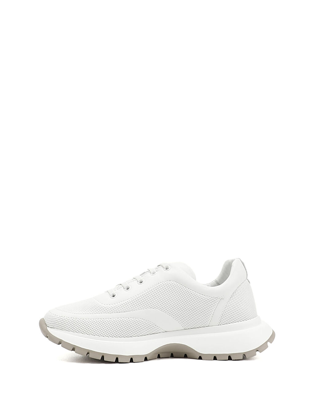 Beyaz Kadın BEYAZ-AÇIK GRİ Lastik Bağcıklı Hakiki Deri Sneaker-2