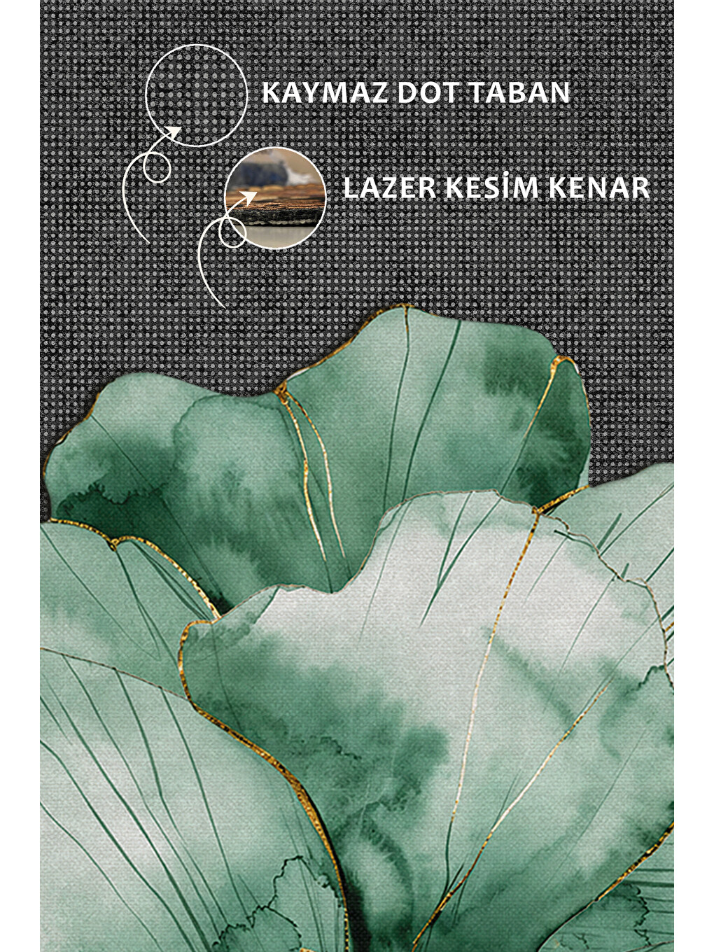 Yeşil Modern Dekoratif Halı – Makinada Yıkanabilir, Kaymaz Taban, İnce Lazer Kesim Halı-3