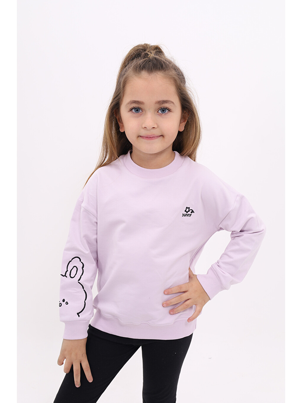 Lila Kız Çocuk Nakışlı Sweatshirt