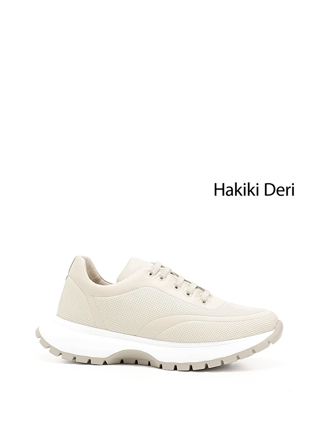 Bej Kadın BEJ-CAMEL Lastik Bağcıklı Hakiki Deri Sneaker