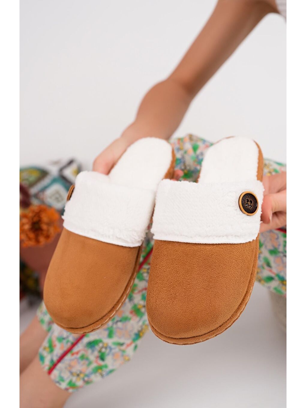 Kahverengi CARMEN Kadın Ev Terliği Kışlık Topuklu Terlik-2