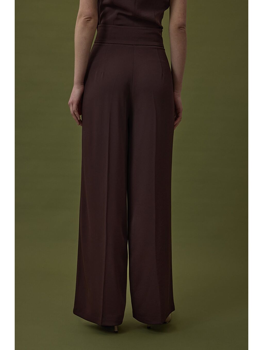 Kahverengi Talia Düğme Detaylı Pantolon - Kahve-6