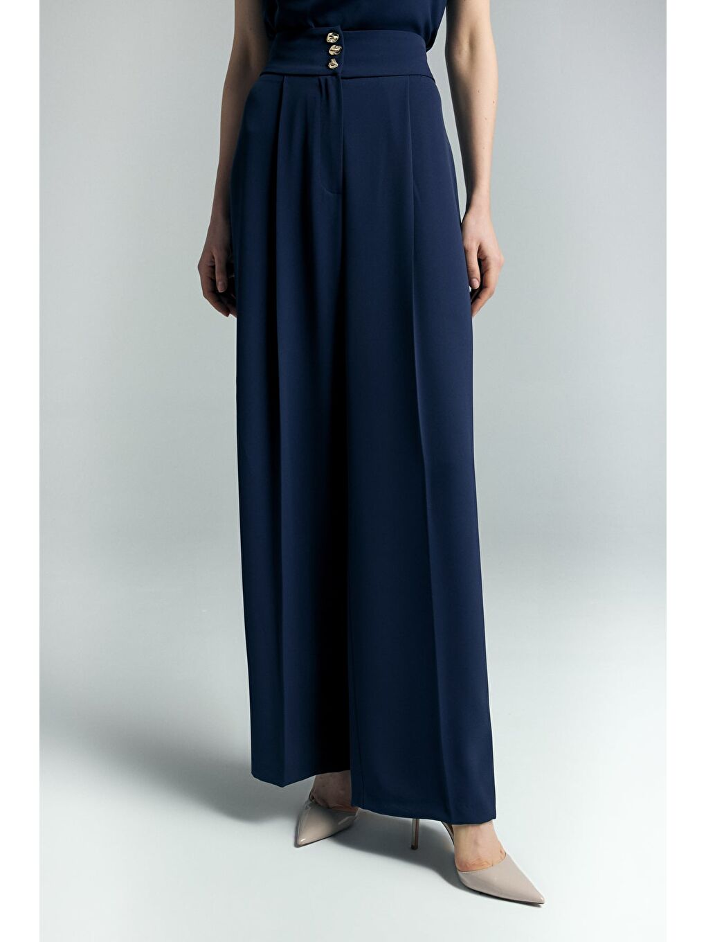 Talia Düğme Detaylı Pantolon - Lacivert-4