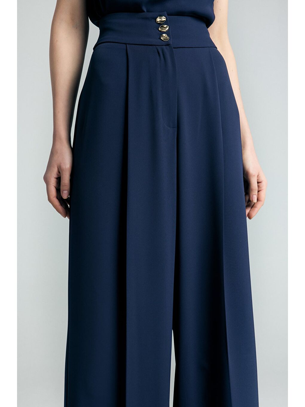 Talia Düğme Detaylı Pantolon - Lacivert-5