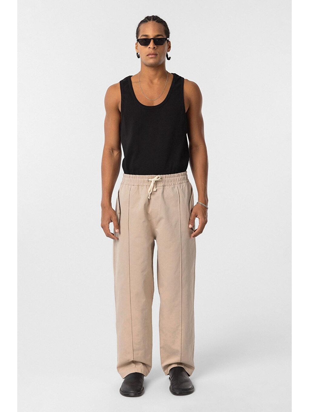 Bağcıklı Baggy Gabardin Erkek Pantolon Bej