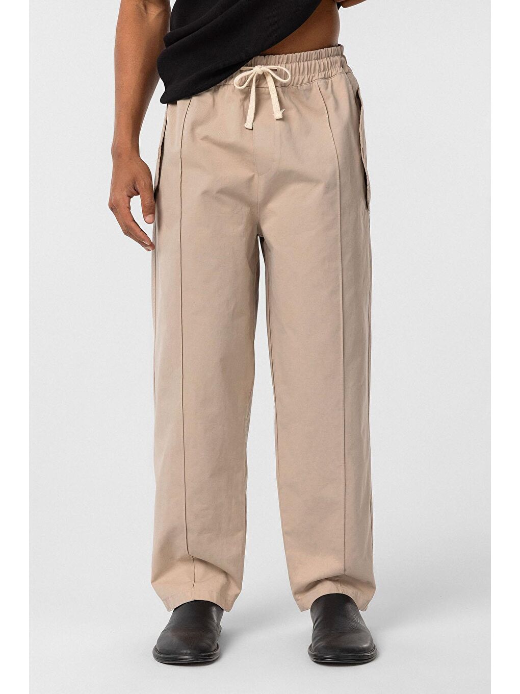 Bağcıklı Baggy Gabardin Erkek Pantolon Bej-2