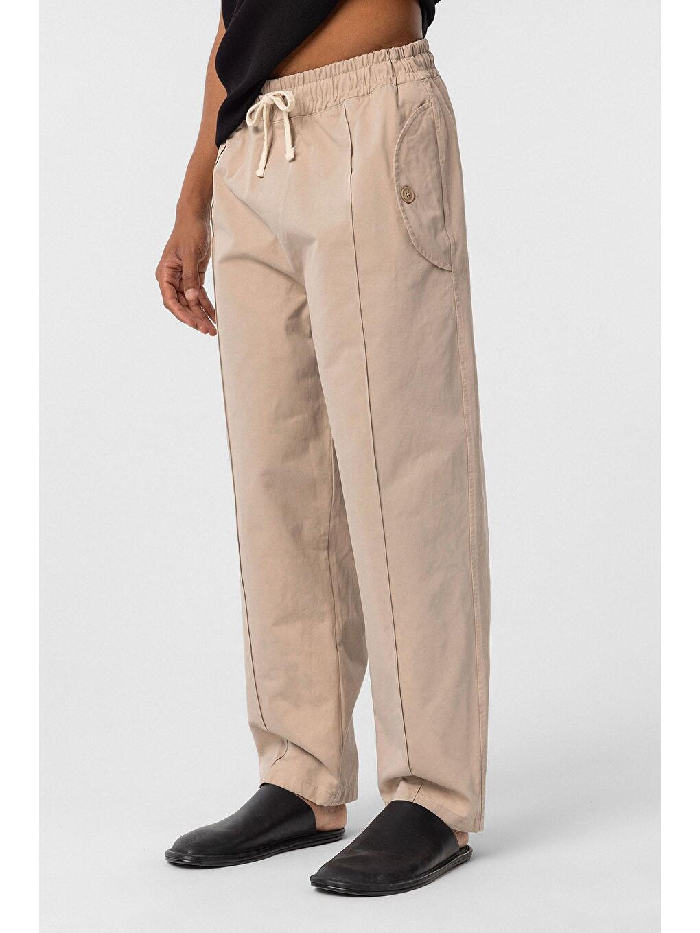 Bağcıklı Baggy Gabardin Erkek Pantolon Bej-3