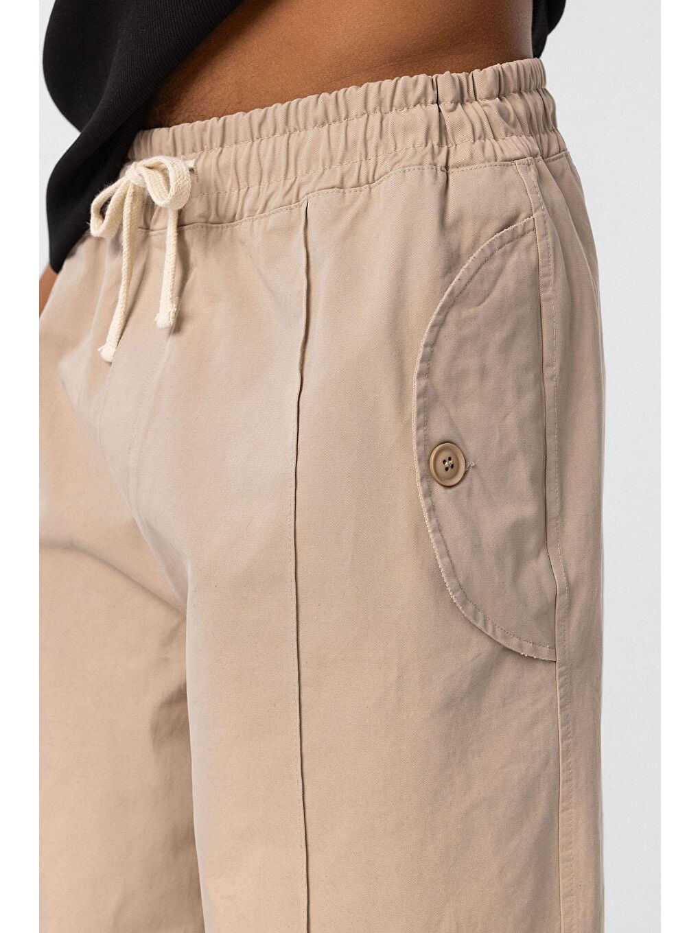 Bağcıklı Baggy Gabardin Erkek Pantolon Bej-5