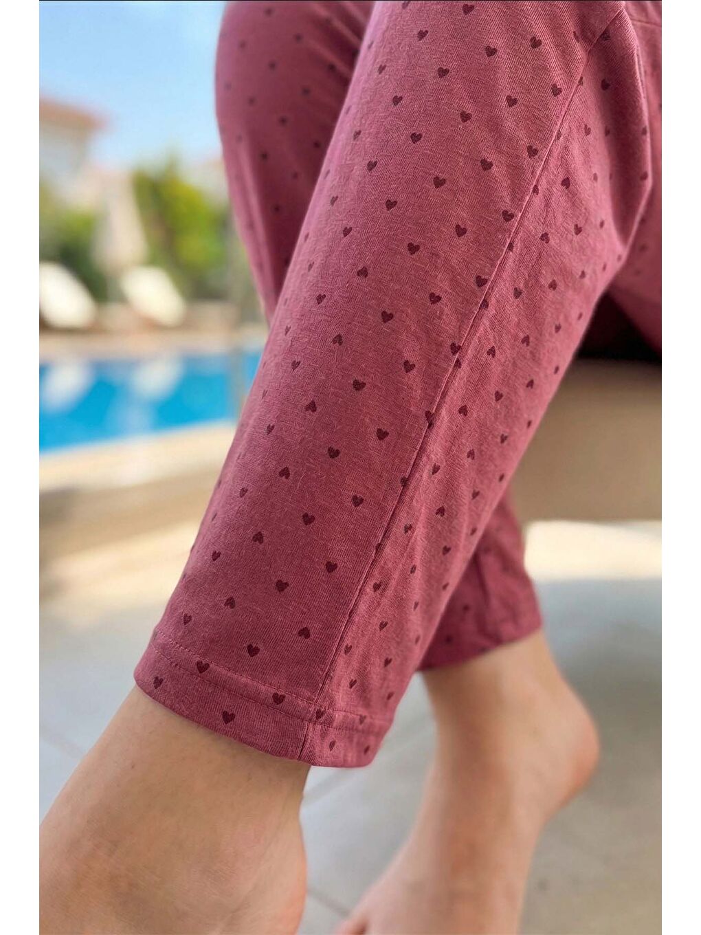 Kadın Uzun Kol Milan Kumaş Önü Düğmeli Puantiye Detay Pijama Takımı 250380 Pembe-3