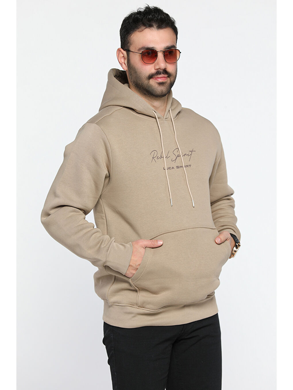 Mishar İtalia Bej Üç İplik Şardonlu Kanguru Cepli Erkek Sweatshirt - 1