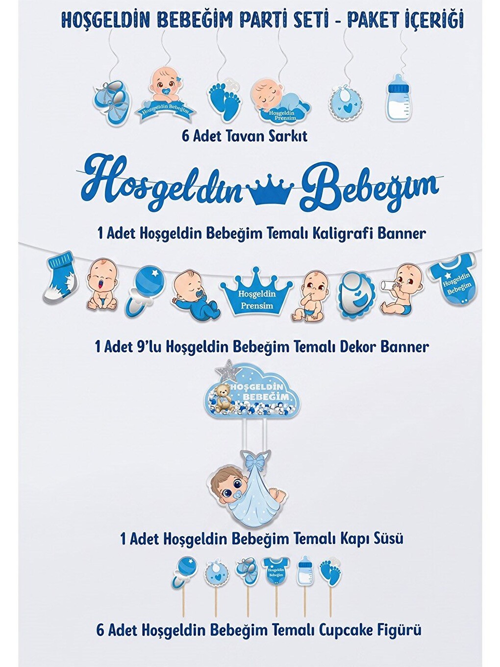 Mavi Hoşgeldin Bebeğim Parti Seti Erkek Bebek Baby Shower Parti Süsleri-1