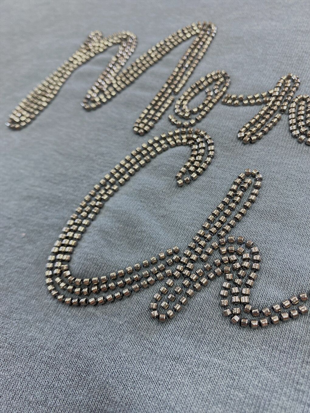 Gri Kadın Pamuklu Kalın Kışlık Boncuk İşlemeli Yüksek Kalite Ribana Kol Sweatshirt-4