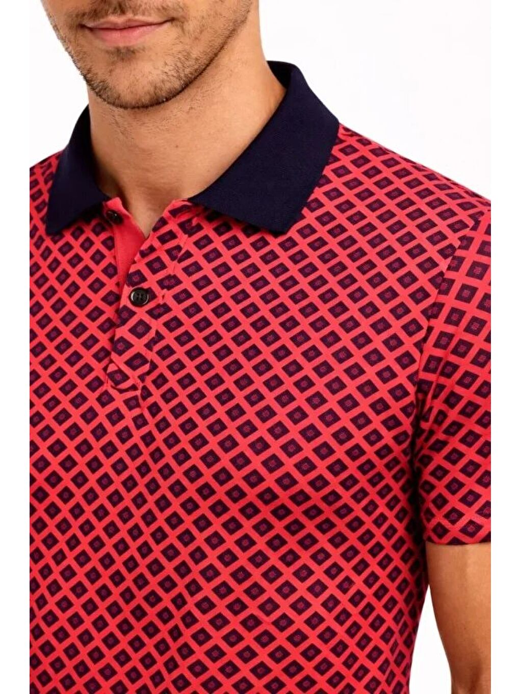 Kırmızı Erkek Pike Kumaş Polo Yaka Desenli Tişört-1