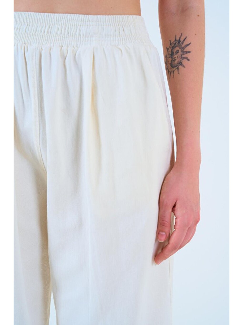 Sarı Beli Lastikli Palazo Pantolon - Taş-3