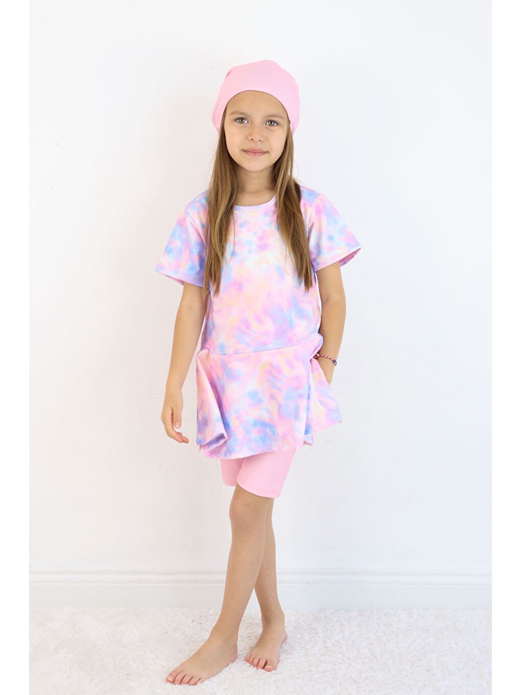 Lila Kız Çocuk Bisiklet Yaka Etekli Mayo ve Tayt Bone-3