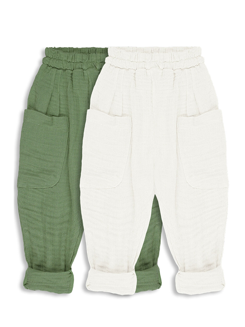 Lila 2'li Paket Boyfriend Müslin Pantolon ( Haki ve Ekru )