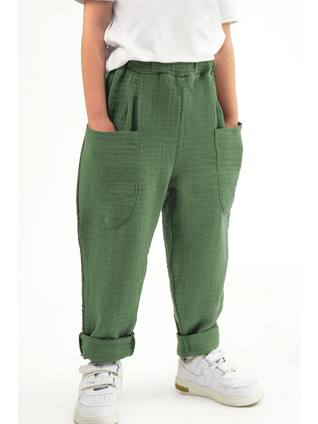 Lila 2'li Paket Boyfriend Müslin Pantolon ( Haki ve Ekru )-1