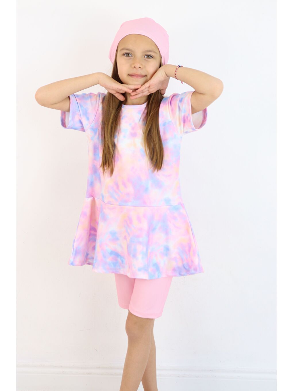 Lila Kız Çocuk Bisiklet Yaka Etekli Mayo ve Tayt Bone-6