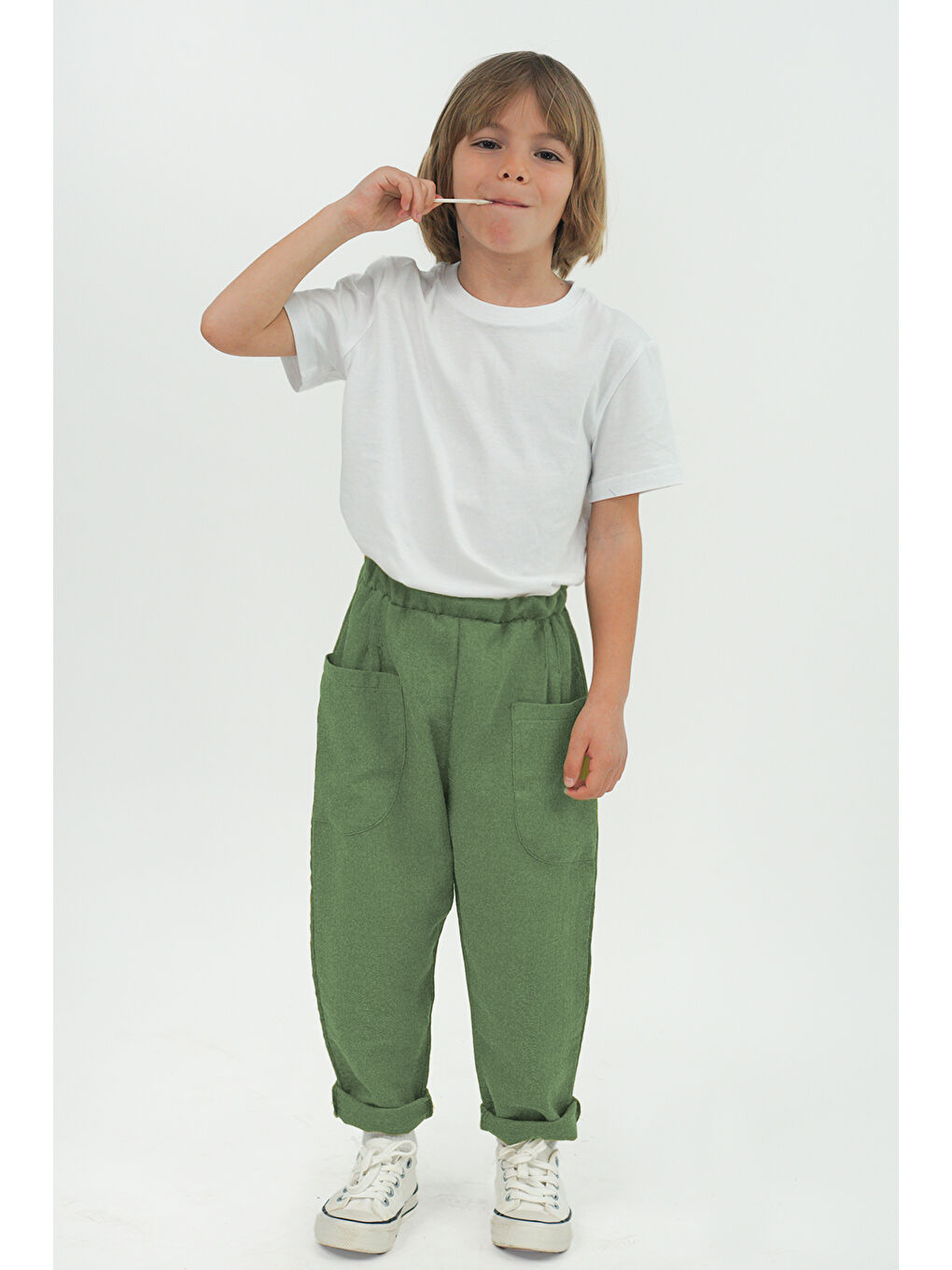 Lila 2'li Paket Boyfriend Müslin Pantolon ( Haki ve Ekru )-2