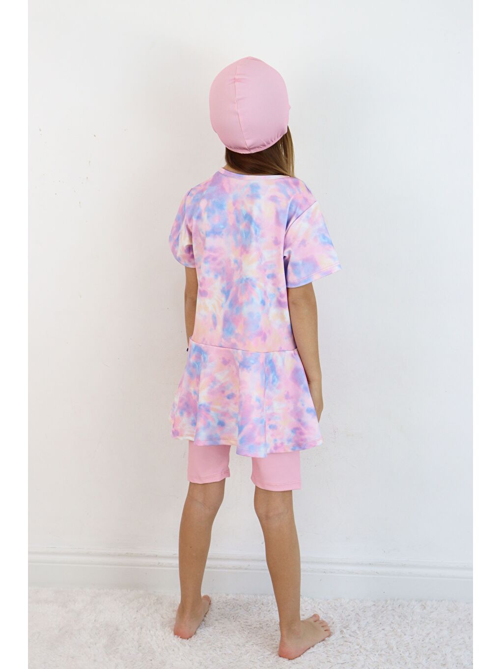 Lila Kız Çocuk Bisiklet Yaka Etekli Mayo ve Tayt Bone-7