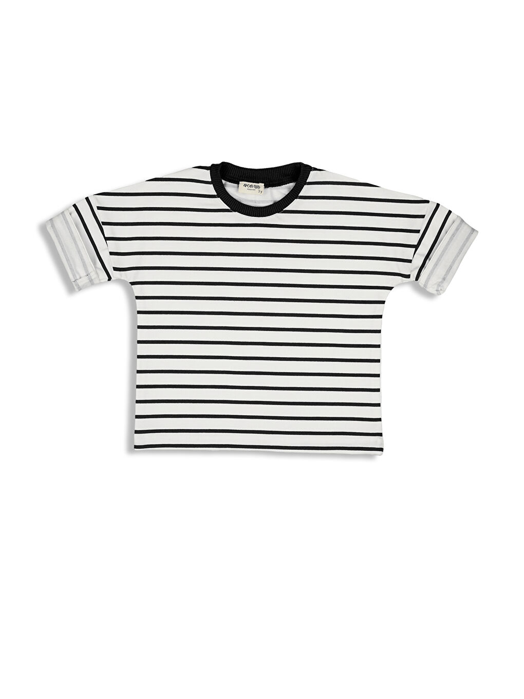 2'li Paket Siyah Beyaz Çizgili ve Kırmızı Beyaz Çizgili T-Shirt-1