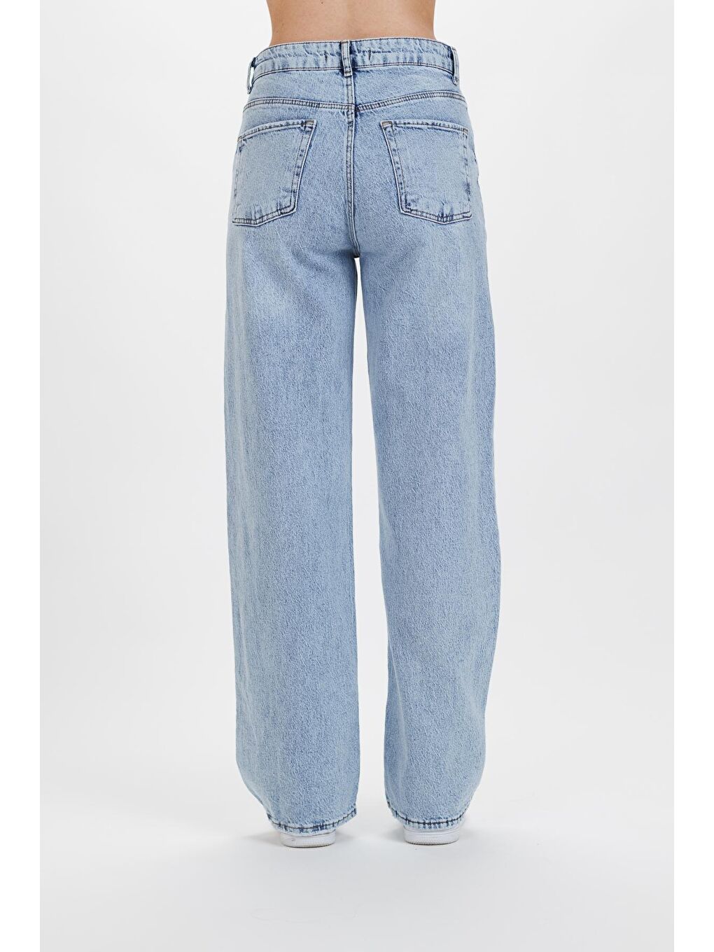 Bej Kadın Kar Yıkama Yüksek Bel Bol Paça Palazzo Denim Pantolon-3