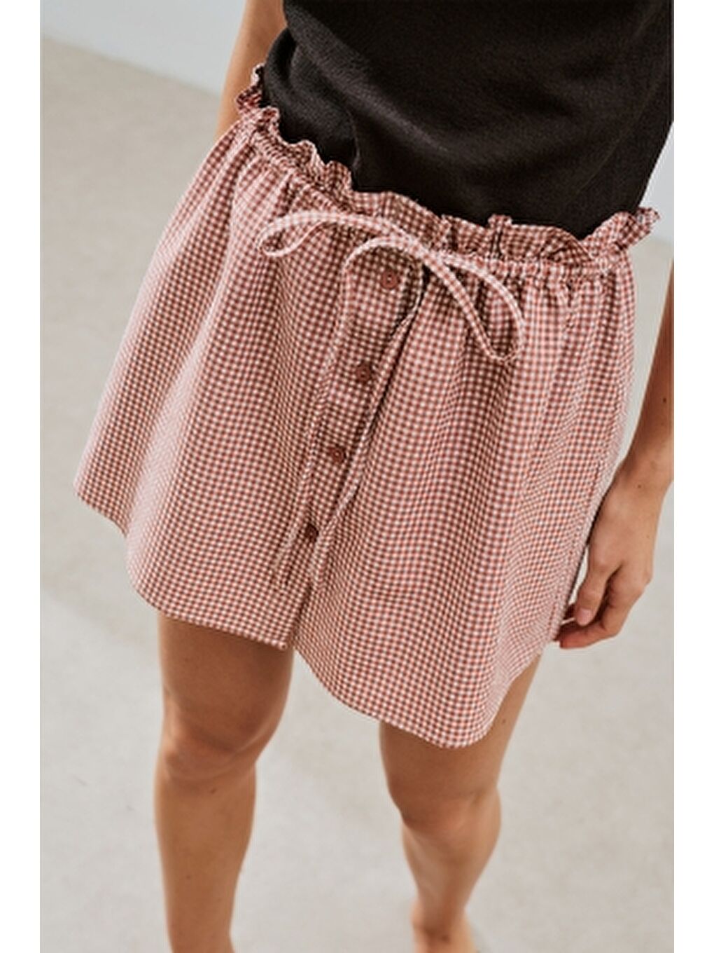 Kahverengi Pötikare Şort Etek Kiremit-2
