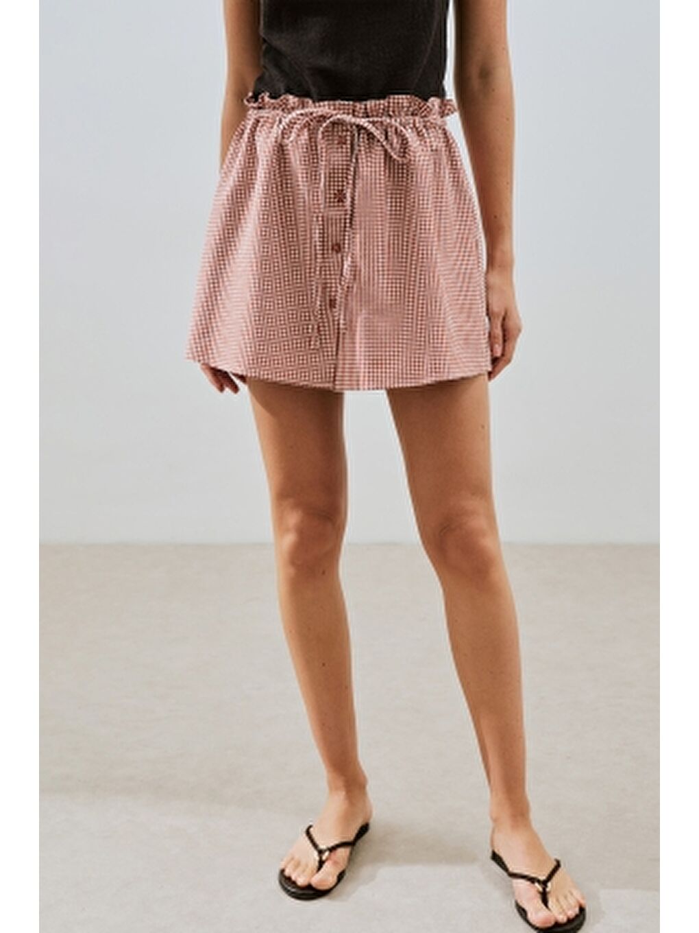 Kahverengi Pötikare Şort Etek Kiremit-3