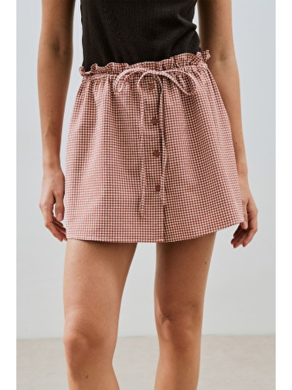 Kahverengi Pötikare Şort Etek Kiremit-4