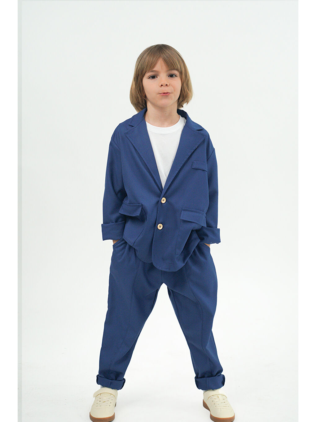 İndigo Gabardin Rahat Ceket Pantolon Takım-2